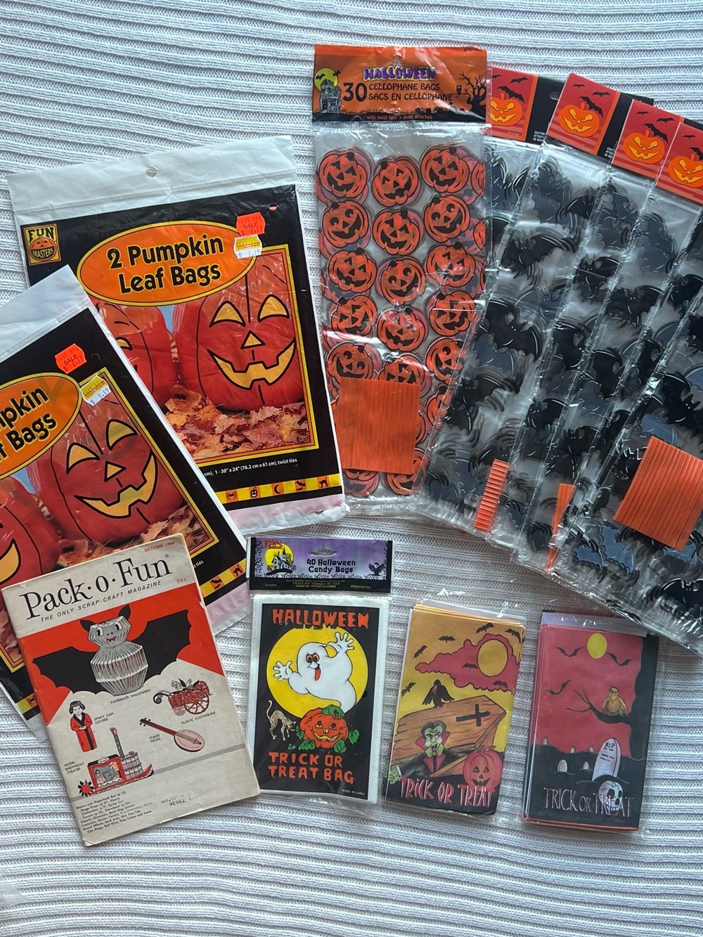 Vintage Halloween Lot NOS Trick or Treat Bags 1966 Magazine Retro Spooky Decor